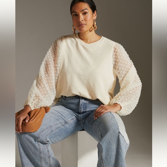 Maeve by Anthropologie Ivory Textured Sleeve Top - Picture 4 of 11